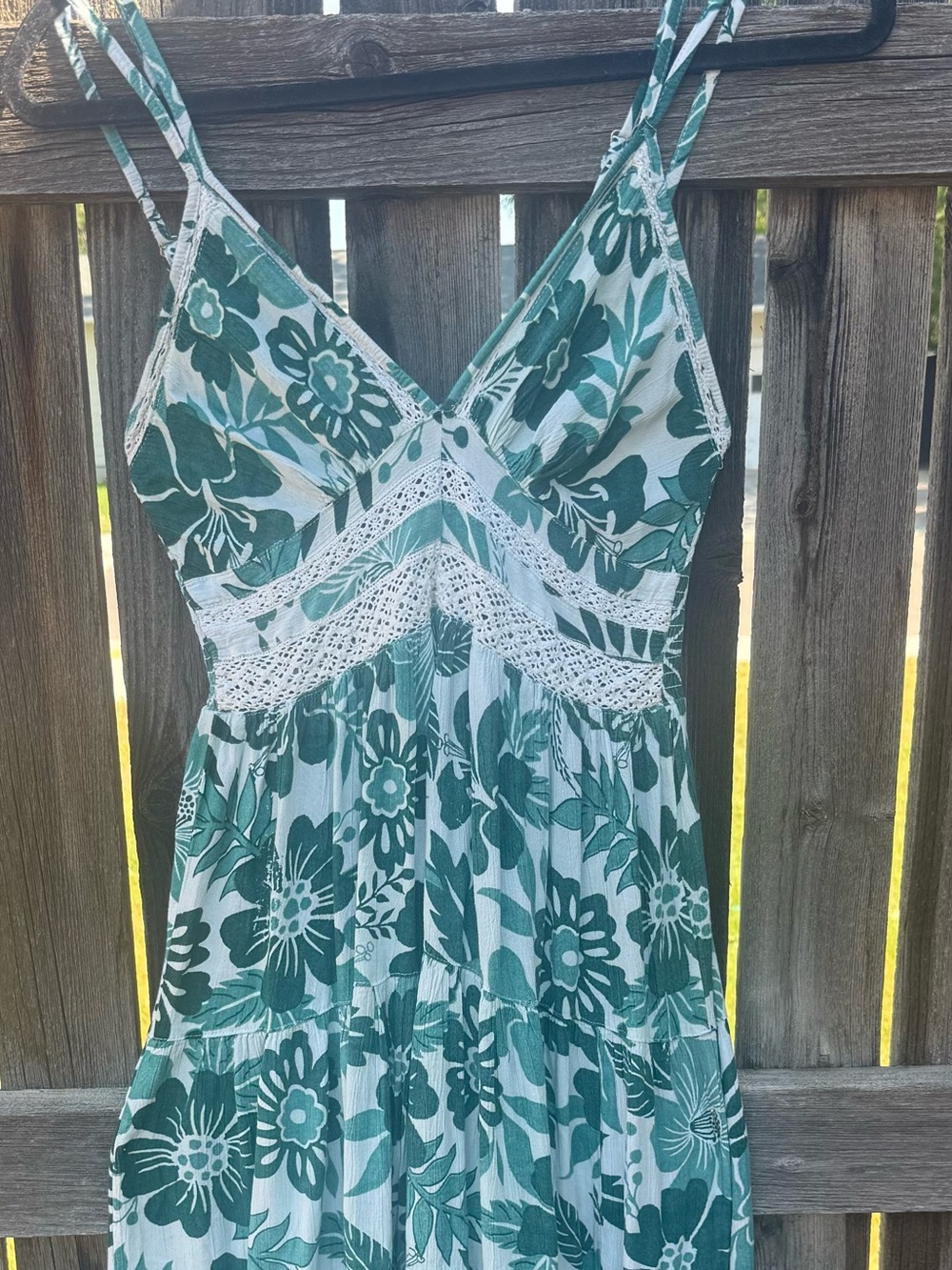 Boho Teal and Cream Floral Maxi Dress with Embellished Empire Waist - Picture 5 of 5